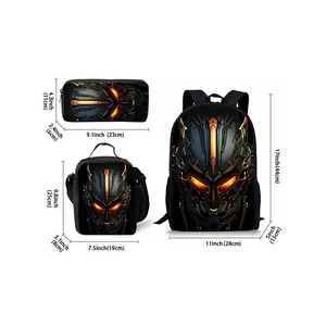 Sacs à dos en polyester imperméable à l'eau avec impression de robots mécaniques, ensemble de trois pièces pour garçons et filles, sacs d'école à dessin animé 2D - Product Image 2