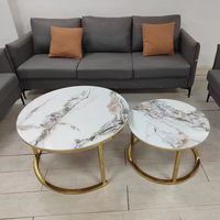 Mesa de Centro Redonda de Mármol de Estilo Moderno con Estructura Metálica Resistente para Salas de Estar, Estudios, Dormitorios y Hoteles