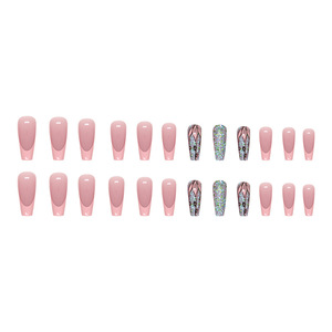 Stock disponible : 24 pièces/ensemble – Ongles à presser carrés plats style français super brillants, couvrance totale, forme cercueil - Product Image 5