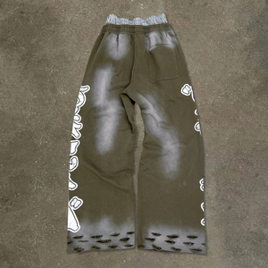 Vintage Acid Wash Baggy Jogging Pants Custom Cotton Print Straight Leg Sports <strong>Trousers</strong> Distressed Double <strong>Waist</strong> Sweatpants <strong>Men</strong> - Product Image 2