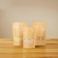 Sac en papier brun en stock avec fenêtre thermoscellable emballage alimentaire en plastique PET/PE pochette debout avec fermeture à glissière expédition