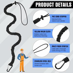Anti-Drop Heavy Duty Retractable Tool Lanyard Screw <b>Lock</b> Adjustable Bungee Fall Protection Construction Black <b>Portable</b> - Product Image 3