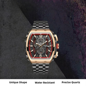 Reloj Cronógrafo Deportivo para Hombre de Alta Calidad al por Mayor, Caja Tonneau, Correa de Acero Inoxidable, Estilo Racing, Reloj de Cuarzo con Calendario - Product Image 5