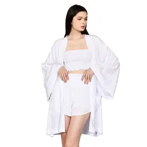 Finest Rayon Quality Bali Manufacturer Print Pattern Cover Up Best Quality Kimono for Beachwear Chiffon Beach Dress KMN002T05