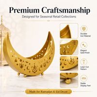 Plateau décoratif en métal doré de luxe en forme de croissant de lune pour la décoration de table de l'Aïd, cadeau islamique