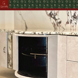 Consola de TV GOLDKING Moderna para Sala de Estar, con Chapa de Mármol Calacatta Viola Blanco con Vetas Negras, Estante Giratorio Curvo, Diseño Personalizado OEM - Product Image 3