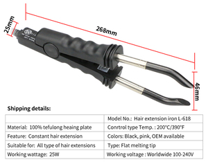 Fer à lisser pour extensions capillaires à pointe <span class=keywords><strong>plate</strong></span>, plaque chauffante en téflon anti-brûlure, outil de connexion pour cheveux, 25W, cordon d'alimentation de 2M, support OEM - Product Image 5