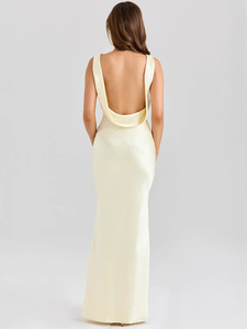 <span class=keywords><strong>2026</strong></span>新款优雅复古荷叶边无袖长款纯色高端缎面常规版型连衣裙 - Product Image 3