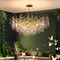 Lustre en Cristal Lumineux, Éclairage à Spot Style Branche d'Arbre, Lustre Rond en Gouttes de Pluie, Suspension de Luxe en Cristal