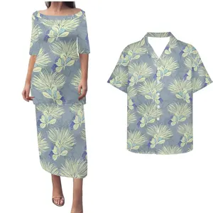 Robes d'été polynésiennes Puletasi pour femmes-Chemise hawaïenne à manches courtes-Vêtements assortis-Ensemble de couple personnalisé et décontracté