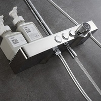 Système de douche thermostatique à double poignée pour tuyaux apparents, finition chrome brossé, construction en laiton, jet de pluie pour salle de bain