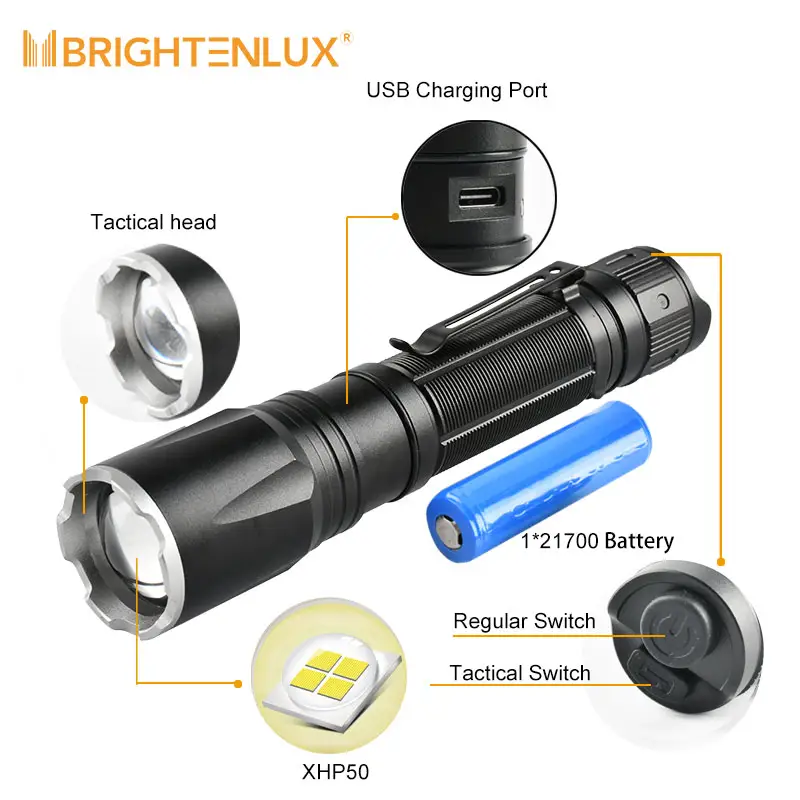 USB Super-Hell hohe Leistung Zoom Taschenlampe Taschenlampe stark Licht Laterne P50 leistungsstark taktisch LED wiederaufladbare EDC-Taschenlampe