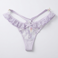 Ensemble de lingerie 2 pièces OEM/ODM de luxe pour femme, soutien-gorge sexy à armatures et string, avec broderie florale violette en dentelle