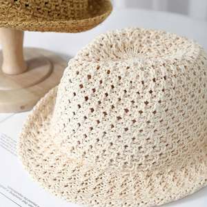 Chapeau d'été rétro artistique japonais pour femme, chapeau de jazz tricoté respirant, chapeau décontracté en paille de papier pour homme pour l'extérieur - Product Image 2