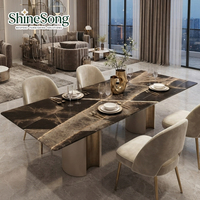 Table à manger en marbre de luxe léger, base en bois massif, table rectangulaire moderne pour salle à manger de villa ou hôtel