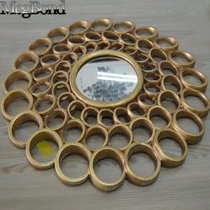 Espejo de pared redondo tallado en oro antiguo Diseño Art <span class=keywords><strong>Deco</strong></span> moderno con círculos hechos a mano hechos de plástico - Product Image 5