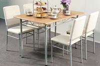 Offre Spéciale : Ensemble de 5 Chaises de Cuisine avec Cadre Métallique Carré et Assise en Bois, et Chaises à Coussin en PU