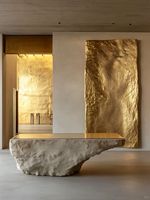 Comptoir de bureau sur mesure en pierre naturelle à motifs, en matériau FRP, pour hôtel, restaurant, salle d'exposition