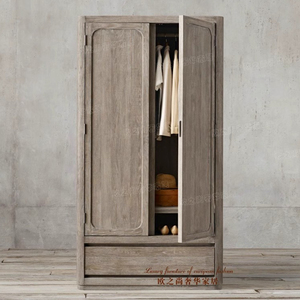 RH Armoire américaine en bois massif Armoire en chêne ancienne de fabrication française Chambre à coucher <span class=keywords><strong>casier</strong></span> à deux portes contre l'armoire de rangement murale personnalisée - Product Image 3