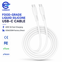 Kabel USB C ke USB C LUNGKAY OEM Manufacturer 60W Silikon Cair 3A Pengisian Cepat USB 2.0 Tipe C untuk Ponsel Tablet