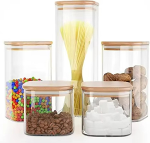 Cucina a tenuta stagna barattoli quadrati in vetro borosilicato con coperchio e coperture in bambù capacità 0.5-1L - Product Image 1