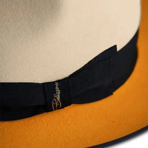 Yellow Wool <b>Fedora</b> Hat With Black Band And <b>White</b> Brim Unisex Adult Size 56-58CM Casual European Style - Product Image 4