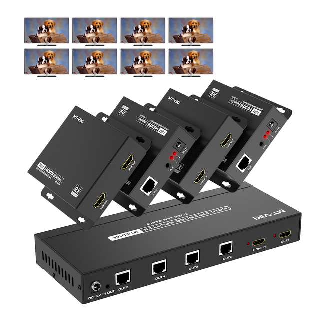 4K 60Hz HDMI Extender Splitter Over Ethernet 1x4, MT-VIKI 1 in 4 Out HDMI Splitter Extender Over Cat6 POC + Loop 70M