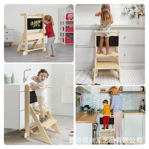 Torre de aprendizaje de madera con pizarra, taburete plegable para niños, silla infantil para uso doméstico, asiento de estudio de madera maciza - Product Image 4