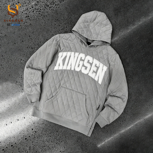 Sudadera con capucha acolchada con diseño de rombos, lavado ácido, bordado con apliques, algodón grueso, cremallera lateral, estilo urbano para hombre, vintage grunge, tipo jersey - Product Image 1