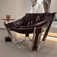 Nouveau design moderne simple de haute qualité en cuir forme de nid d'oiseau chaise de salon en bois en acier inoxydable chaise de loisirs