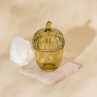 Pot à bougie en verre gaufré en forme de gland avec couvercle, récipient pour bougie parfumée ambre