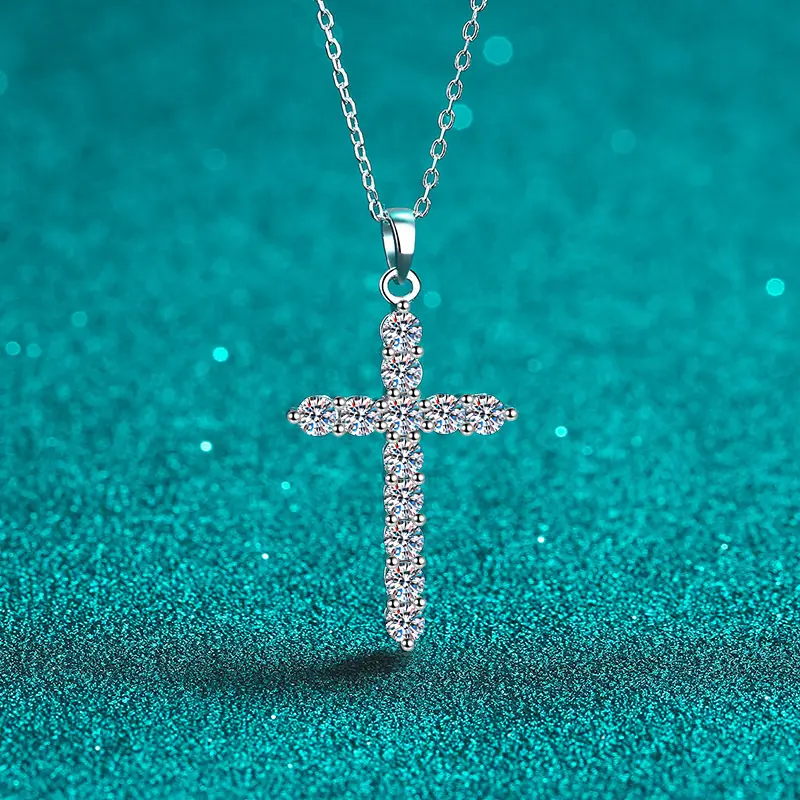 Iced Out D VVS1 Moissanite Cross Pendant for Men Solid 925 Silver Engagement Jewelry Gift Moissanite Womens Cross and Necklace