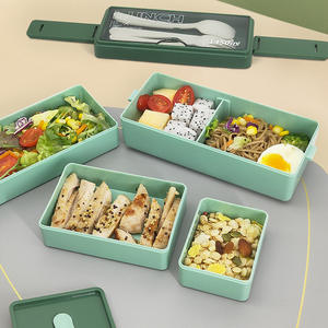 Nouvelle boîte à lunch en plastique de grande capacité de 1450 ml avec un ensemble de couverts, 3 étages, 4 compartiments, boîte à lunch bento pour micro-ondes, récipient de stockage alimentaire - Product Image 3