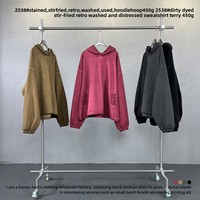 Hoodie katun loopback bergaya grunge baru, 450g, lengan panjang, kasual, polos, warna batik tie-dye, berkancing, musim semi
