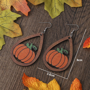 Pendientes de madera Pendientes colgantes de calabaza en forma de gota de Acción de Gracias para mujer Uionen 1197 - Product Image 4