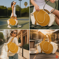 Sac de tennis avec poche, rayures crème-moutarde, en toile, cordon de serrage latéral, poignées robustes, pour pickleball, logo personnalisé, OEM, ODM