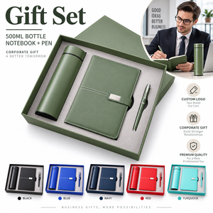 Coffret cadeau professionnel : thermos isotherme, carnet en cuir et stylo, cadeau d'affaires pour les collègues - Product Image 1