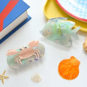 YJL Pinces à cheveux colorées en forme <span class=keywords><strong>de</strong></span> <span class=keywords><strong>crabe</strong></span> et <span class=keywords><strong>de</strong></span> poisson, série Océan, pinces à cheveux en acétate, pinces requin mignonnes <span class=keywords><strong>de</strong></span> dessin animé, accessoires pour cheveux, vente en gros - Product Image 2