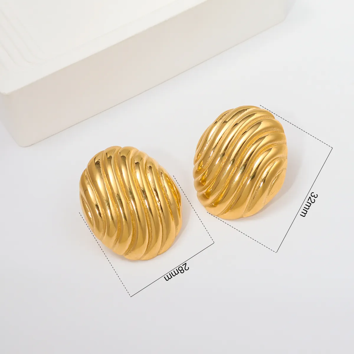 Mode klobig 18k Gold plattiert strukturiert oval Stab-Ohrringe Damen zierlich Edelstahl Statement Ohrring tarn-freier Schmuck