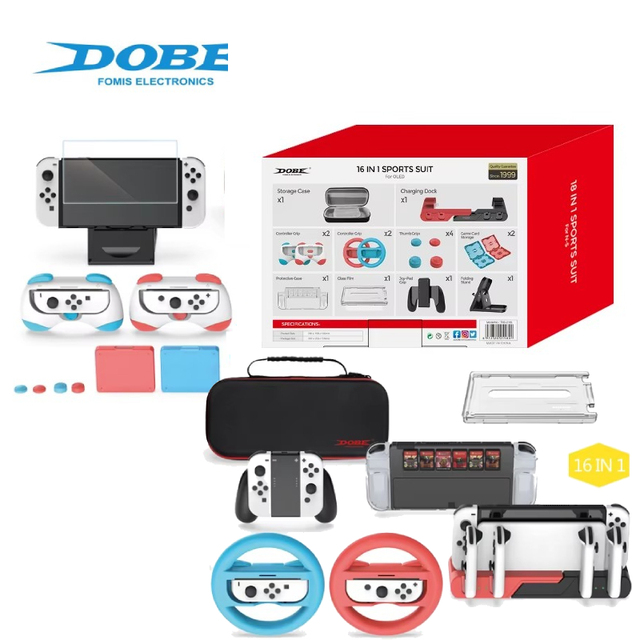 DOBE 16 in 1 Sports Accessories Kit Charging Dock Hand Grip Steering Wheel for Nintendo Switch OLED Game Accessories