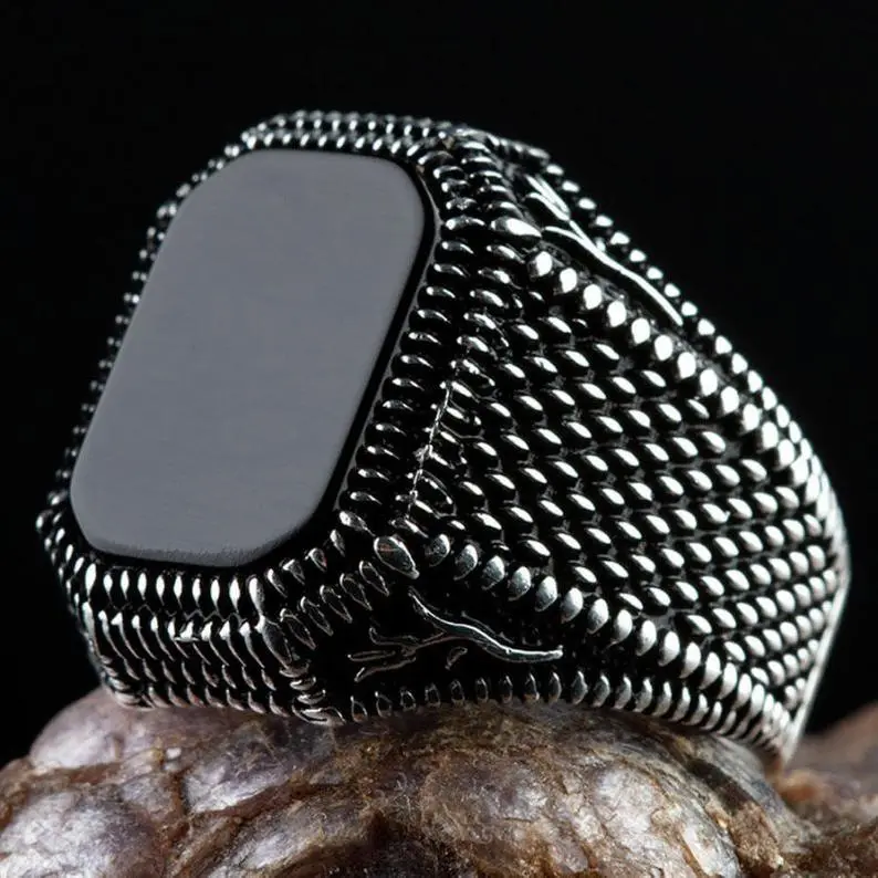 Factory Hot Sales Hot Style Men's Retro Ring Agate Ring For Men 925 Ottoman Tugra Men Ring