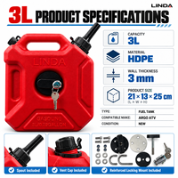 Réservoir de carburant portable pour moto 3L HDPE 3mm avec bouchon de ventilation, plaque métallique renforcée, fixation verrouillable pour VTT tout-terrain CE EPA CARB