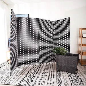 Noir blanc briques forme papier corde tissé pliante paravent rideau écran partition