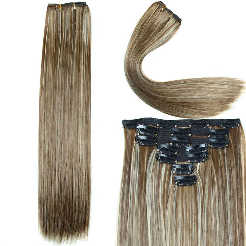 Seamless Clip na extensão do cabelo Best Selling Longo Silky Straight Wave Hair Pieces sintético 16 Clip em extensões de cabelo para as mulheres