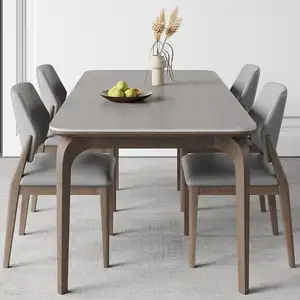 Mesa de comedor de madera maciza, mesa de comedor rectangular de restaurante gris moderno de lujo y sillas Juego de mesas de comedor de madera