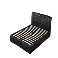 Nouvelle Arrivée Magnifique Lit Capitonnée Traditionnel en Cuir PU Noir avec Rangement