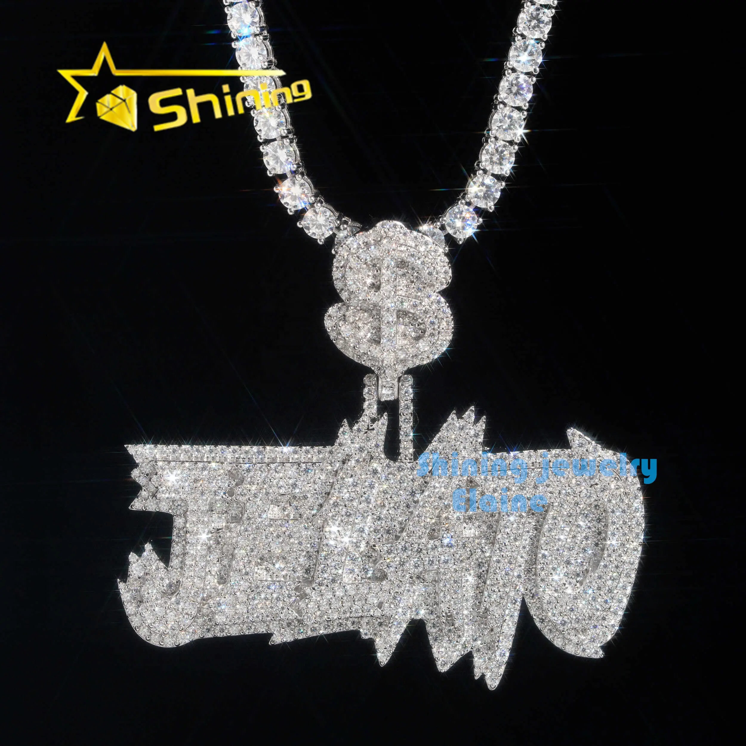 2,5 ''letra personalizada colgante plata 925 VVS moissanite diamante joyería helado hip hop colgantes