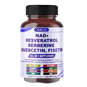 Suplemento OEM Totalmente Natural de NAD+, Trans-Resveratrol, Berberina, Quercetina, Fisetina y Cardo Mariano para Apoyo a la Salud Celular en Adultos - Product Image 1