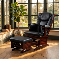 Ensemble de 2 fauteuils à bascule contemporains et écologiques en bois courbé avec ottoman pivotant et repose-pieds en suède pour salon