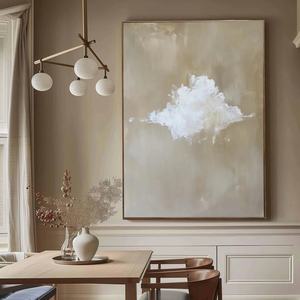 Peinture à l'huile faite à la main, peinture texturée, art sur toile, œuvre d'art minimaliste nuageuse, décoration chic et simple pour la maison et la galerie - Product Image 1